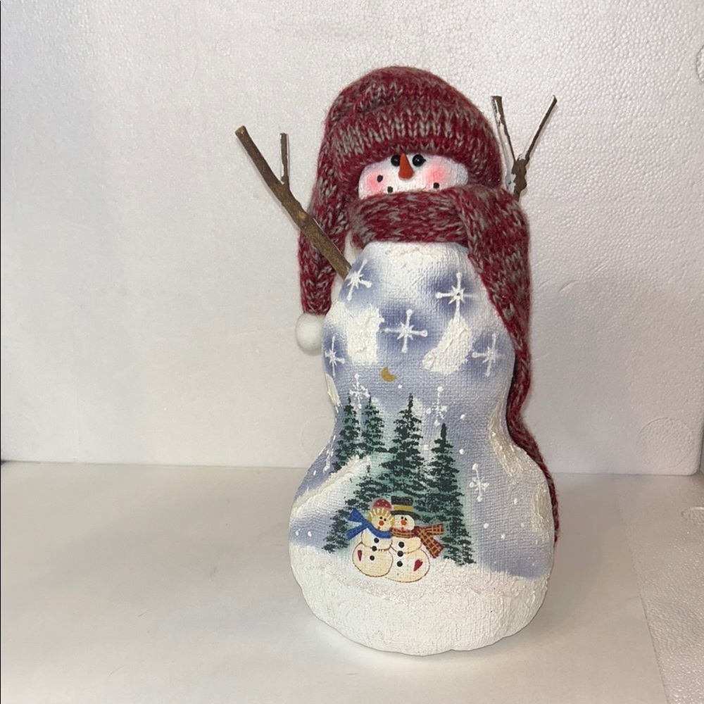 Vintage JC Penney Home Collection Burgundy Canvas Snowman 11”